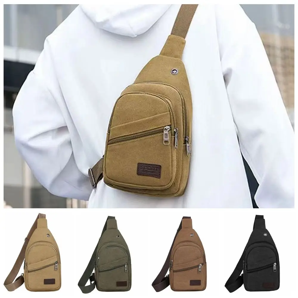 canvas Men's Chest Bag Solid Color Multifunctional Shoulder Crossbody Bag Adjustable Shoulder Large Capacity Sports Knapsack