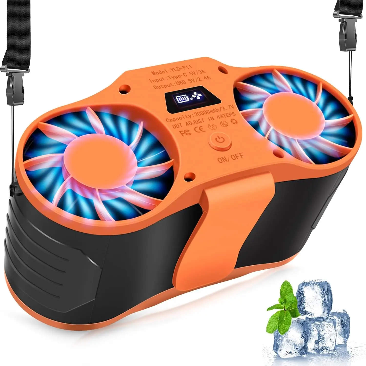 مروحة الخصر المحمولة القابلة لإعادة الشحن، مشبك مروحة الخصر على حزام القميص والتعليق بدون استخدام اليدين للعمل في الطقس الحار في الهواء الطلق