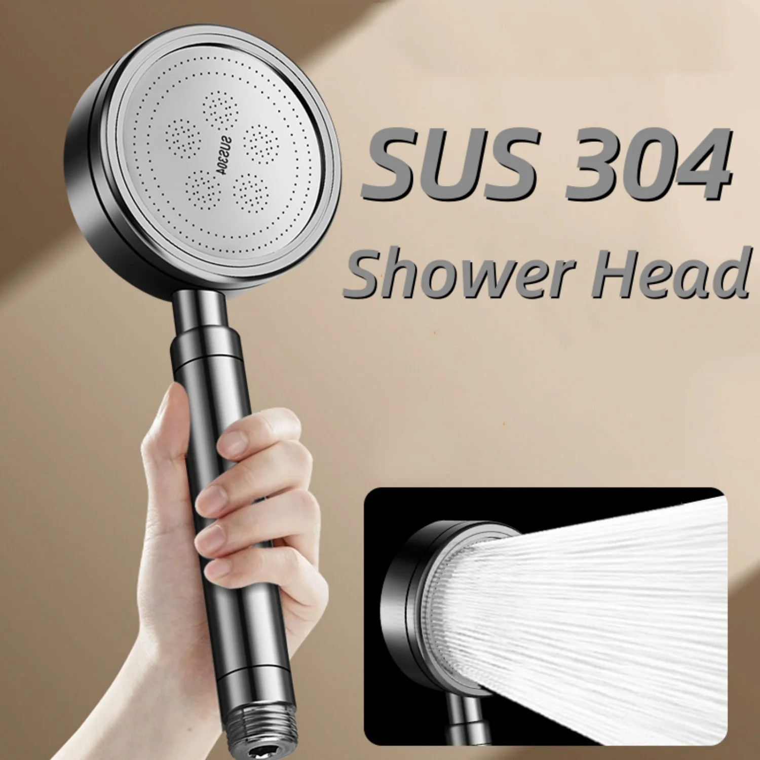 

304 Stainless Steel Pressure-enhanced Shower Head Shower Enclosure Bathroom High-flow Pressure-enhanced Shower Accessories
