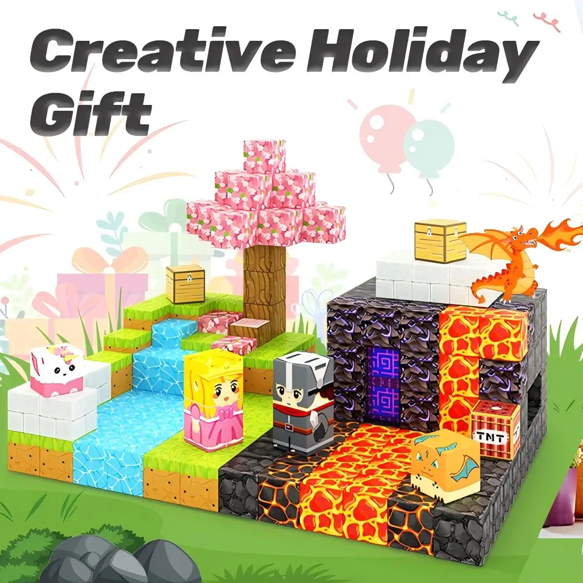 Magnetic Blocks-Build Mine Magnet World Set for Boys & Girls , Sensory Toys for Toddlers Gifts Construction Toys