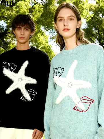 ZAZOMDE 빈티지 만화 불가사리 프린트 스웨터 남성용 레트로 패션 니트 풀오버 긴 소매 편안한 탑 캐주얼 데일리웨어 ZAZOMDE 빈티지 만화 불가사리 프린트 스웨터 남성용 레트로 패션 니트 풀오버 긴 소매 편안한 탑 캐주얼 데일리웨어