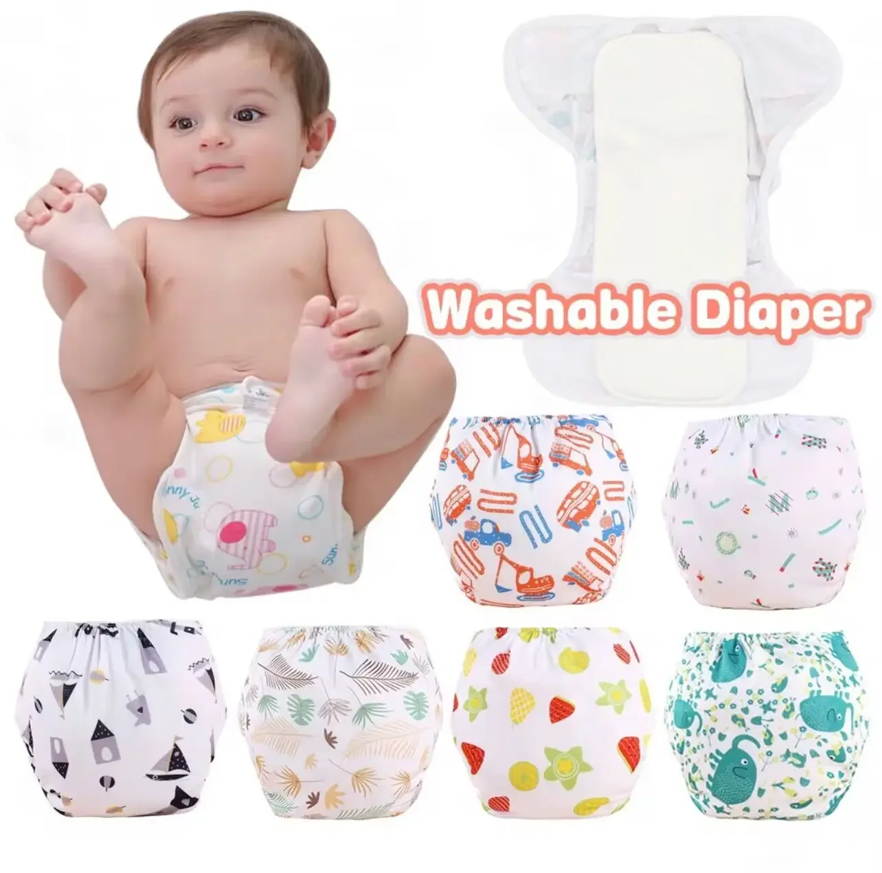 

4pc/Lot Kids Nappies Reusable Diaper Cover Adjustable Children Nappy Changing Baby Cloth 0-18M
