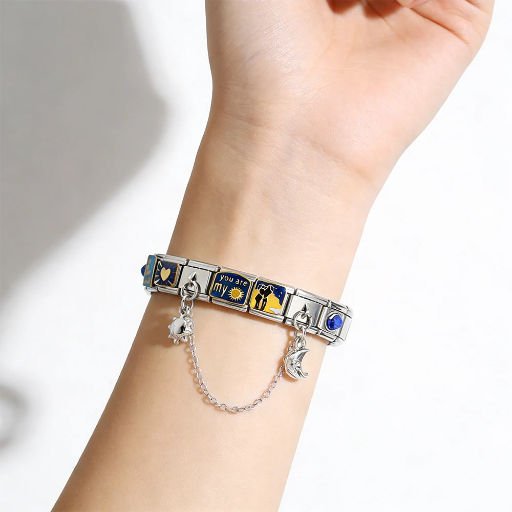 9mm Italienische Charm-Anhänger für Armbänder, Paar-Sonnen-Stern-Herz-Werkzeug-Kombinationsset, DIY Edelstahl-Charm-Schmuck, 18-teiliges Großhandelspaket – Detail 3
