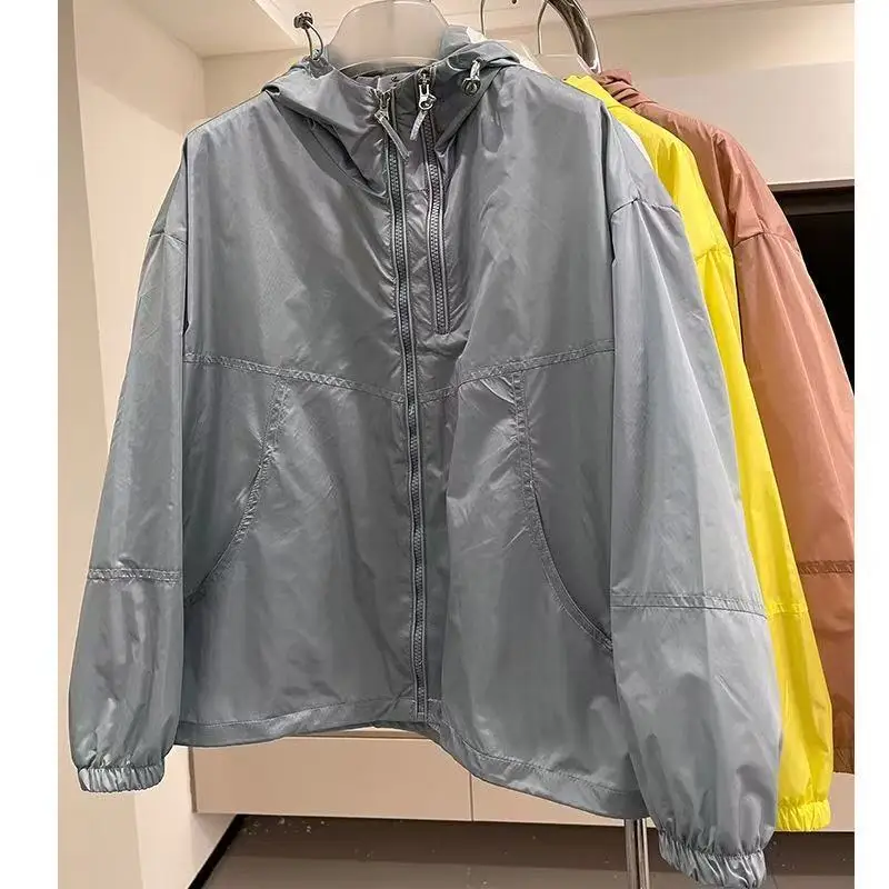 

2025 Women's Spring Jacket All-Match Jackets Hooded Thin Sunscreen Coat Korean Fashion New Summer Casaco Feminino Solid Color