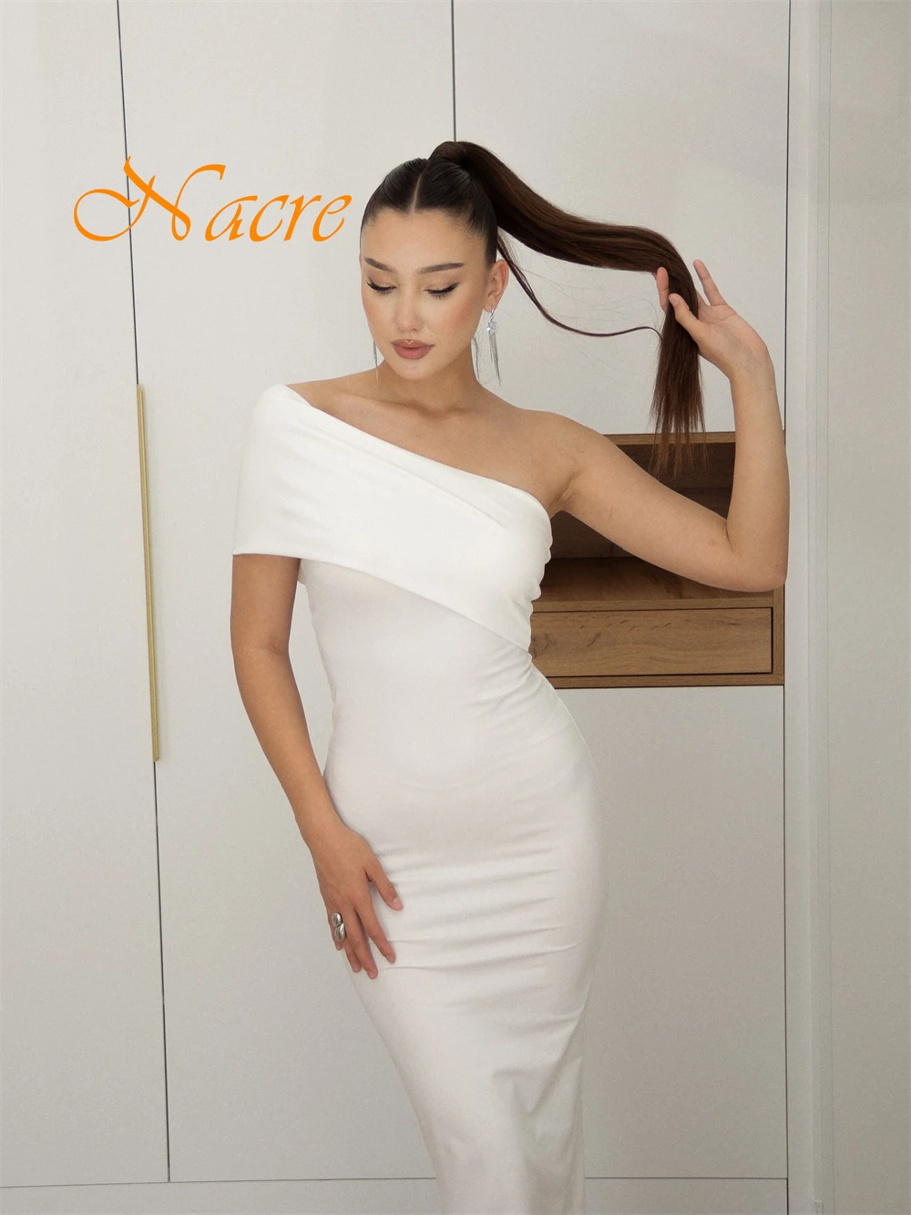 Robe de soirée blanche élégante, asymétrique épaule dénudée, sans manches, personnalisée, en Jersey de haute qualité, robes de bal de tempérament, robes de soirée de mariée