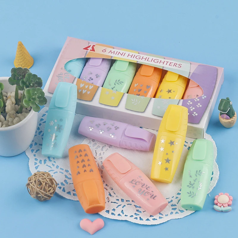 6 pcs/set,1-3-5 set Cute Candy Color Highlighter
