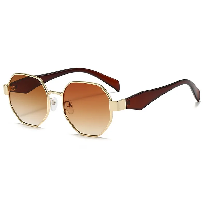 Novos Óculos de Sol com Armação de Metal para Mulheres, Óculos Retro Poligonais de Moda, Óculos de Sol Decorativos de Marca Luxuosa para Homens, UV400