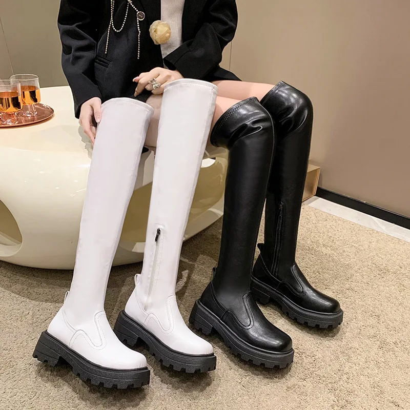 مرونة الساق إصلاح فوق الركبة الأحذية النسائية محيط أنبوب كبير التخسيس فارس الأحذية سميكة القاع لا قطرة أنبوب أحذية طويلة