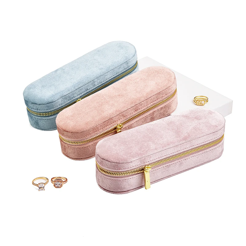 صندوق تخزين بسحاب للمجوهرات المخملية، صندوق تخزين وحلقة محمولة وصندوق عرض، صندوق تخزين عرض منزلي #2