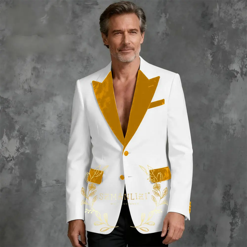 Formal Men's Suits Single Breasted Velvet Peaked Lapel Slim Fit Male Wedding Party Clothing Customzied 2 Piece Jacket Pants Sets
