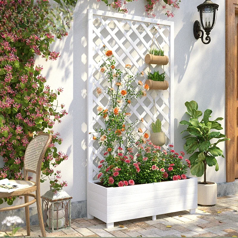 

Antiseptic wood flower stand Outdoor balcony fence Flower box Garden partition Climbing vine Rose bracket Garden