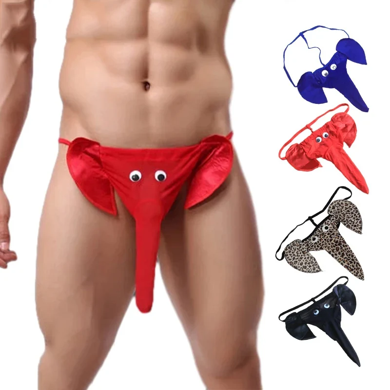 3PCS Men's Sexy Cartoon Elephant Thong Underwear See-Through Breathable Mesh T-Back Fashion G String Lingerie