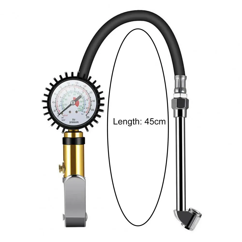Wear-resistant Thickened Hose Dual Scale Tyre Pressure Gauge, 220PSI High Precision Stable Manual Air Meter for Car