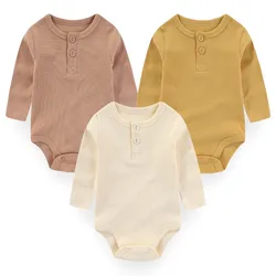 Solid Color Baby Rompers 3 Pieces Baby Girl Clothes Sets Newborn Cotton Baby Boy Clothes Unisex 0-24M Long Sleeve Active