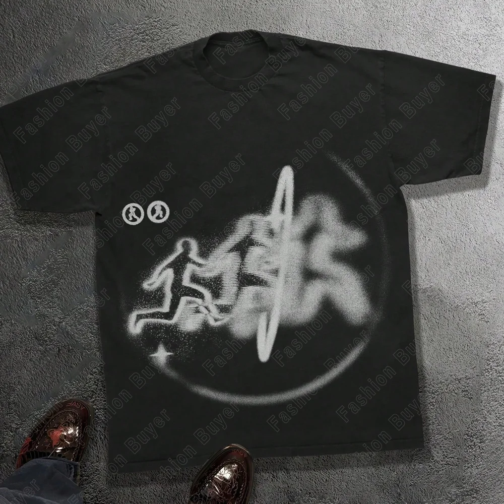 Harajuku Casual Doodle Comics Print T-Shirt Unisex Crew Neck Short-sleeved Oversized Retro Street Y2K Fashion Tops Clothing