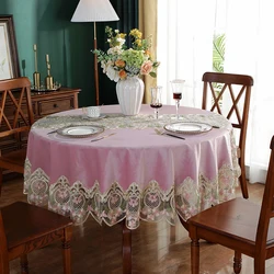 Round Table cloth Pink Golden Velvet Table Cover Dining TableCloth Home Embroidery Lace TableCloths Soft House Towel Dust Cover