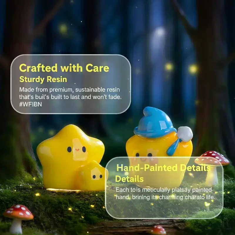 Cute Resin Luminous Star Figurines: Cartoon Design Soft Warm Glow Garden Desktop Decor Ornaments