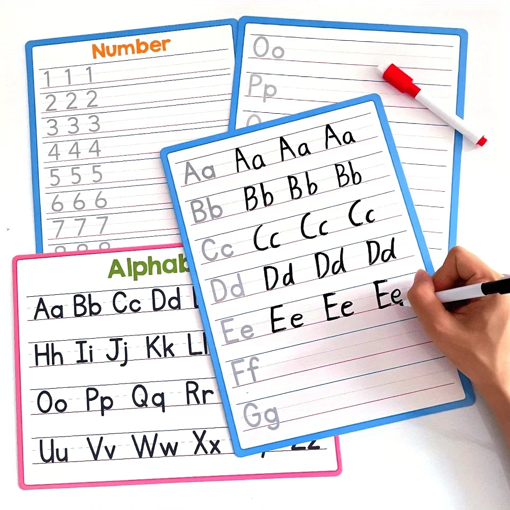 

4pcs Double-Sided ABC Alphabet & Math Numbers Whiteboard Set - Dry Erase Write & Wipe Board for School Supplies with 2pcs Pen