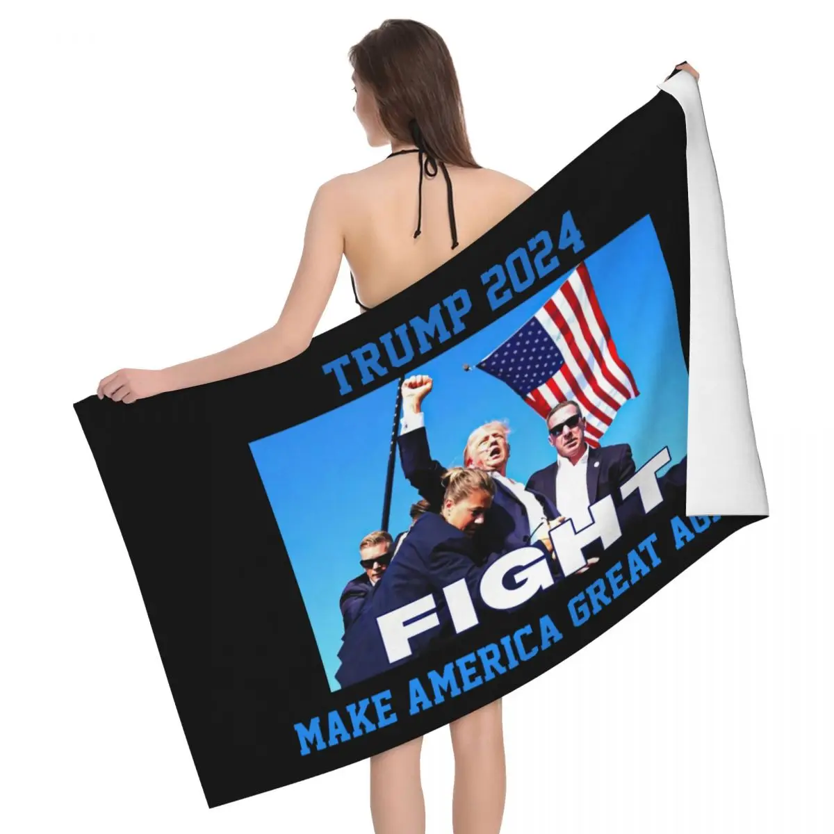 Custom Trump 2024 Beach Towel Quick Drying America USA Flag Soft Linen Microfiber Pool Sauna Towels