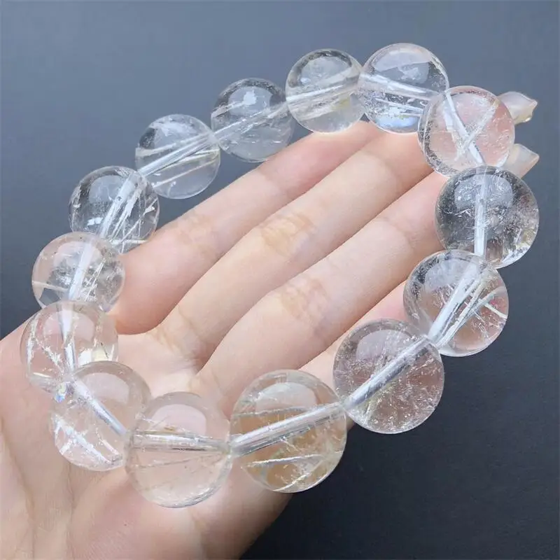 

15MM Natural Snowflake Rutilated Quartz Bracelet Healing Fengshui Women Man Reiki Jewelry Holiday Gifts Wealth 1pcs