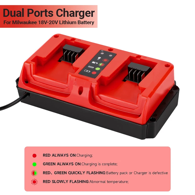 

Rapid Battery Charger Replacement for Milwaukee 18V Lithium Battery Dual Port 90W Multi-Voltage Lithium-Ion Fast Charger