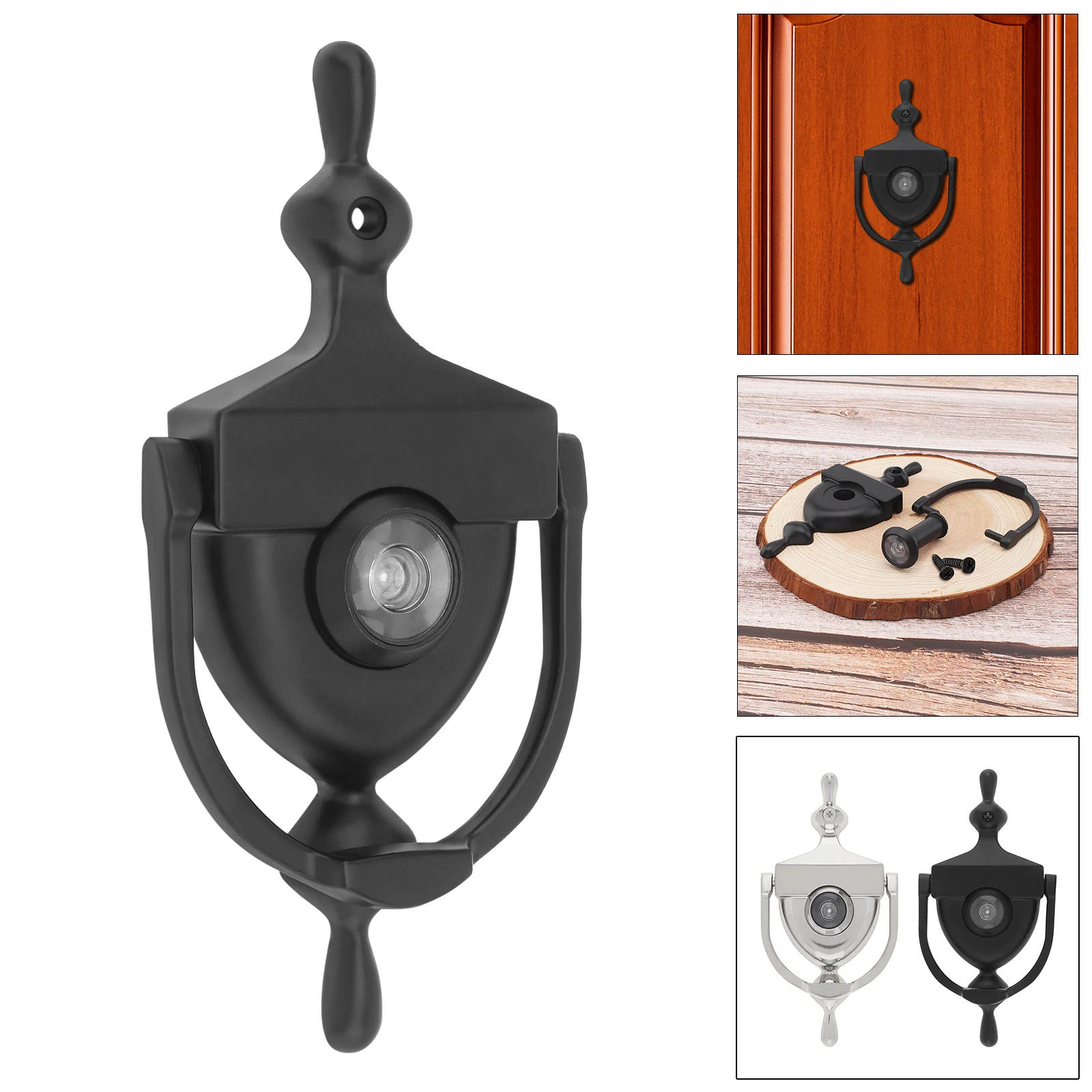 

6 Inch Black Double Zinc Alloy Door Knocker for 1.38inch-1.97inch Door Steel Doors,Security Peek Peep Holes Door Handle