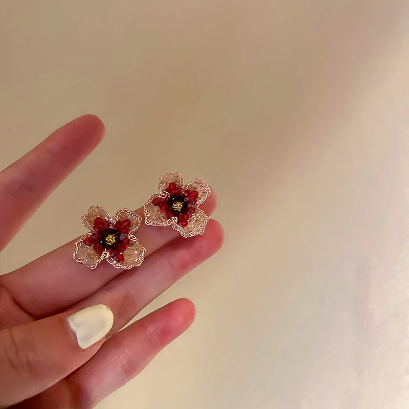 Eternal Flower Imitation Pearl Rhinestones Fringe Dangle Earrings Women Romantic Fashion Sweet Temperament  Fashion Jewelry K-
