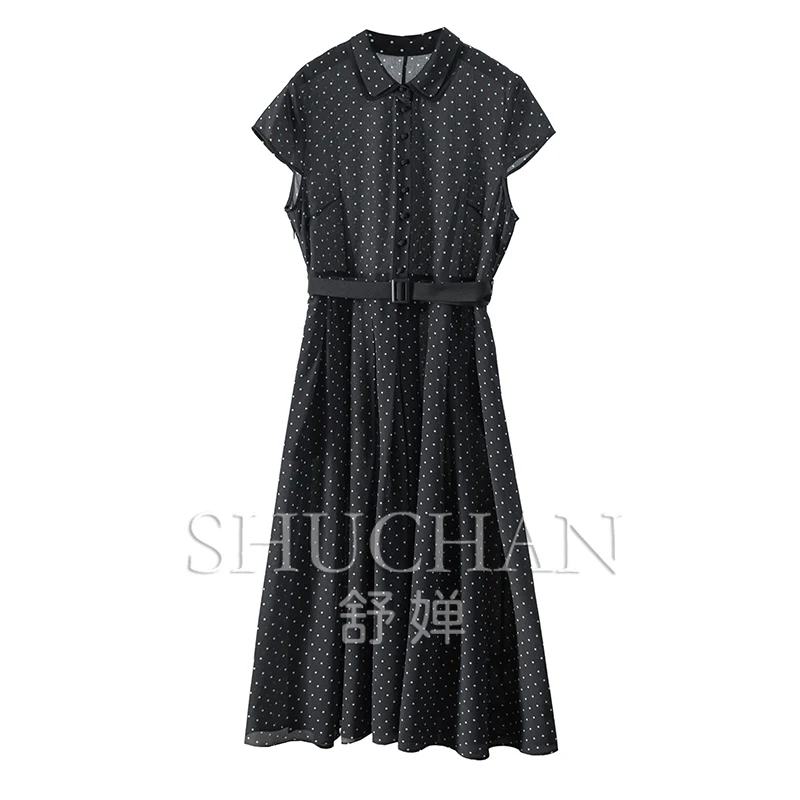 

Retro French Romantic Polka Dot Short Garment Sleeves Natural Silk Dress Female Vestidos De Mujer Elegantes Para Fiesta