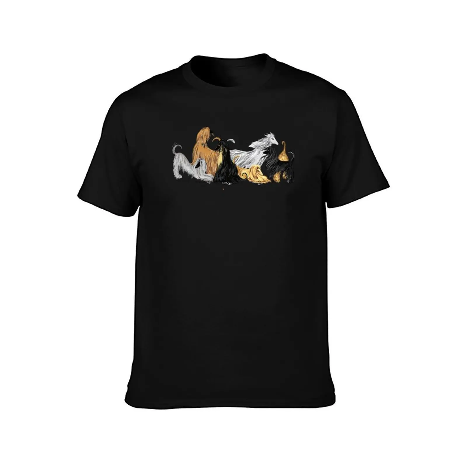 Afghan hounds, on blue T-Shirt t shirts cotton 100% t shirts for man cotton soft cotton t shirt man T-Shirt
