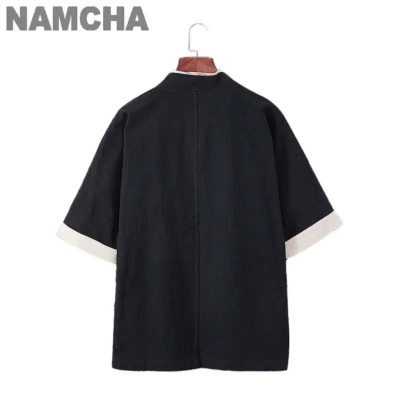 Capa masculina de quimono japonês, camisa de praia fina casual, manga de sete minutos, casaco masculino, jaqueta preta, casacos, verão