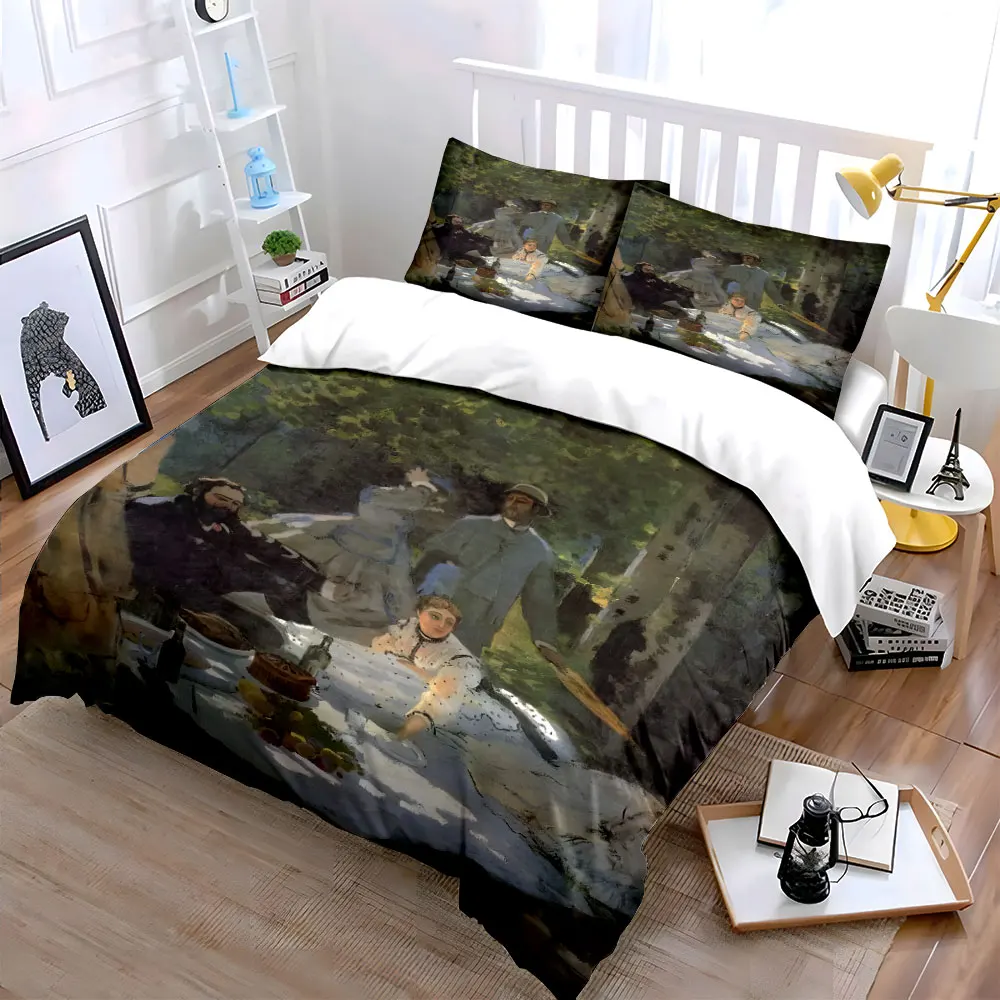 Woodland picnic scene, leisurely gathering Bedding Set for Kids Luxury Gift 3pcs Digital Print Comforter Set Soft Comfortable
