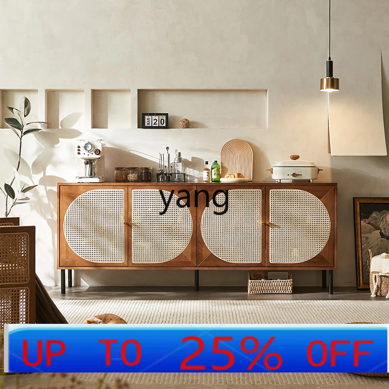 

LMMsolid wood rattan dining side cabinet small apartment living room tea storage cabinet wabi sandy wind into the foyer