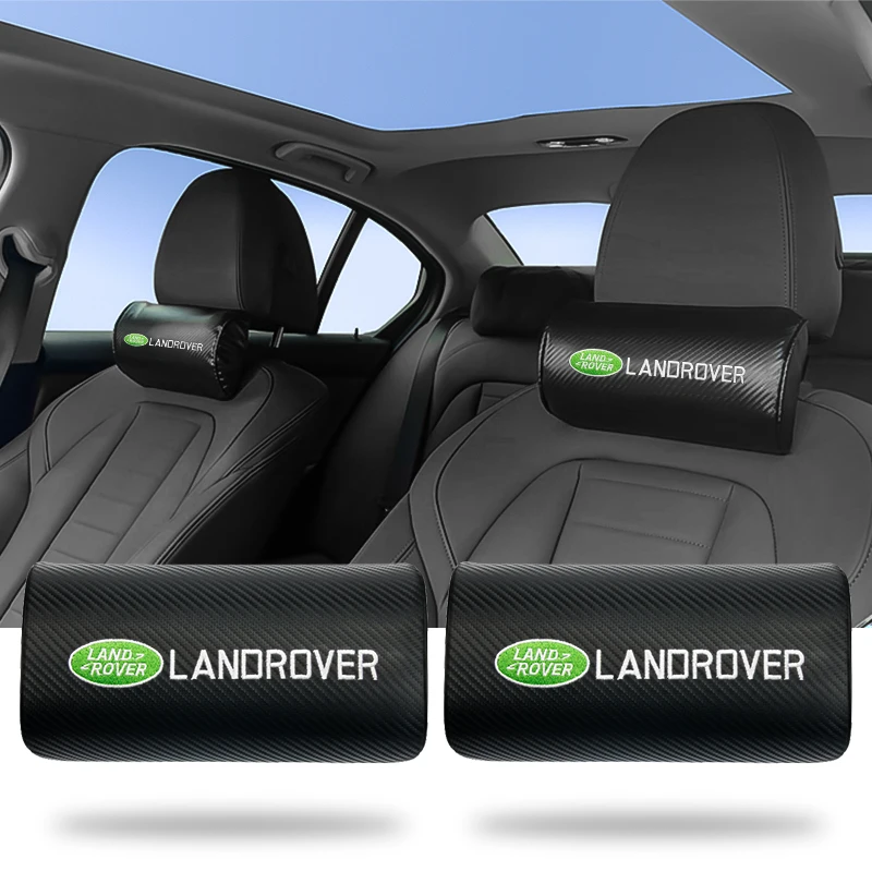 Reposacabezas de fibra de carbono para asiento de coche, almohada de soporte para cabeza y cuello con logotipo para Land Rover Discovery Range Rover