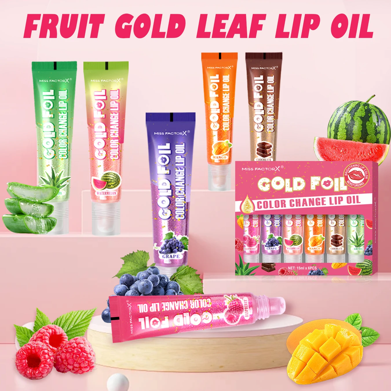 Shiny Lip Oil Gift Set 15ml×6PCS deep moisturizing non-decolorizing gold foil brightening and embellishing lip color gift for wo