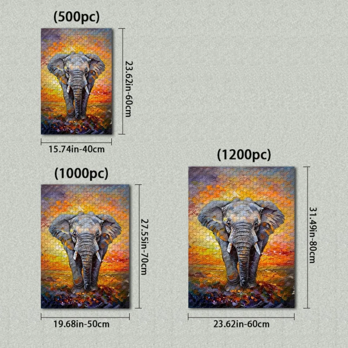 Puzzle con elefante da 500/1000/1200 pezzi per adulti e famiglie - Grande rompicapo sorprendente con cartone spesso e durevole, V