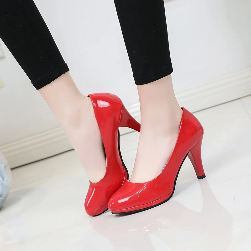 Design 2024 High Heels Shoes Women Wedding Shoes Thick Heels Fashion Party Pumps Footwear Black Red Round Zapatos De Mujer