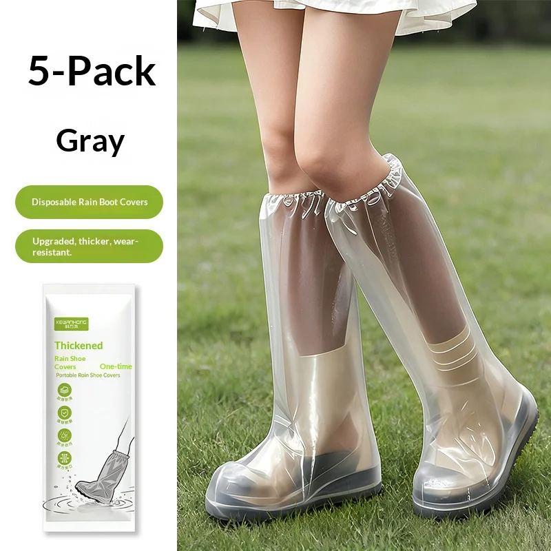 Thickened Disposable Rain Shoe Covers, Non-Slip Waterproof Tall Boot Protectors for Hiking, Daily Outdoor Trip 5Pairs/10Pairs