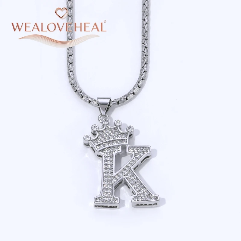 Rhodiumbeschichtete A-Z-Kronen-Initialen-Halskette, Iced Out CZ 26 Buchstaben-Anhängerkette 50 cm, personalisiertes Hip-Hop-Schmuckgeschenk für Sie und Ihn – Detail 29
