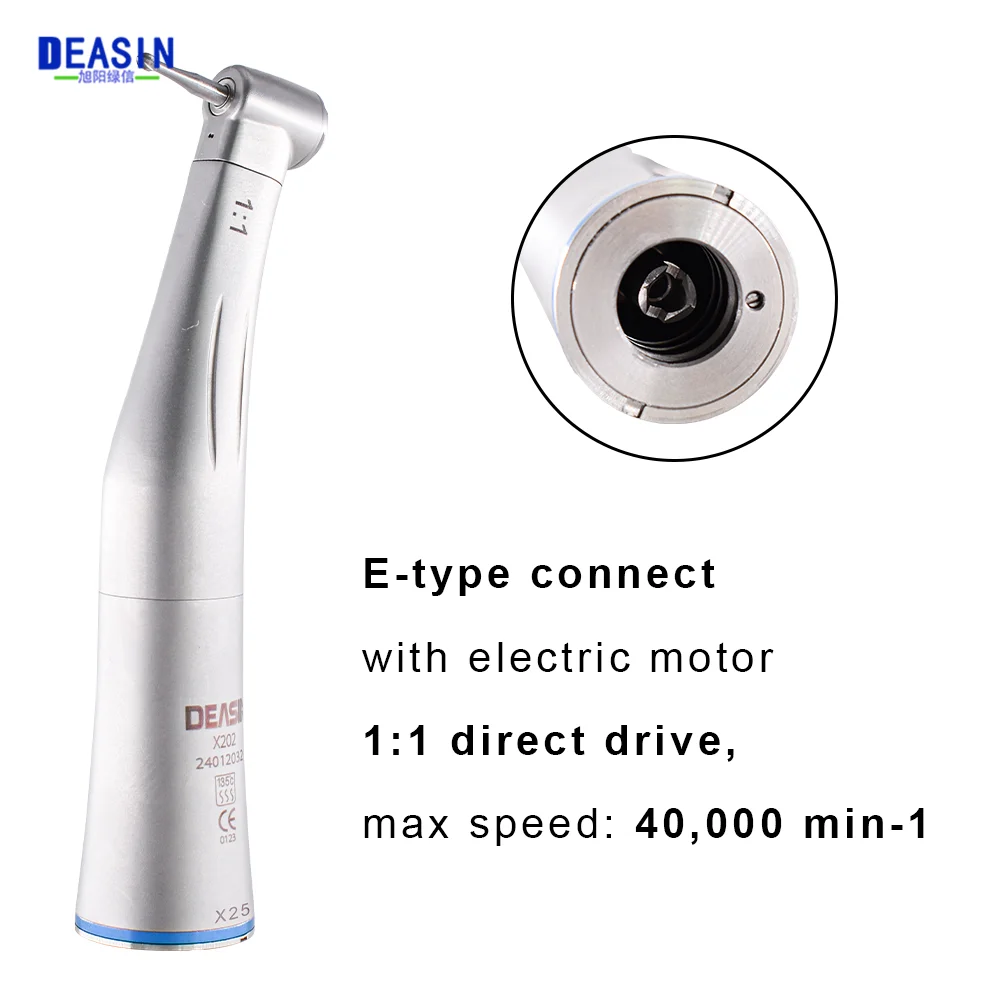 DEASIN Dental Low Speed Handpiece Contra Angle handpiece X25 inner water spray 1:1 for Universal E type motor