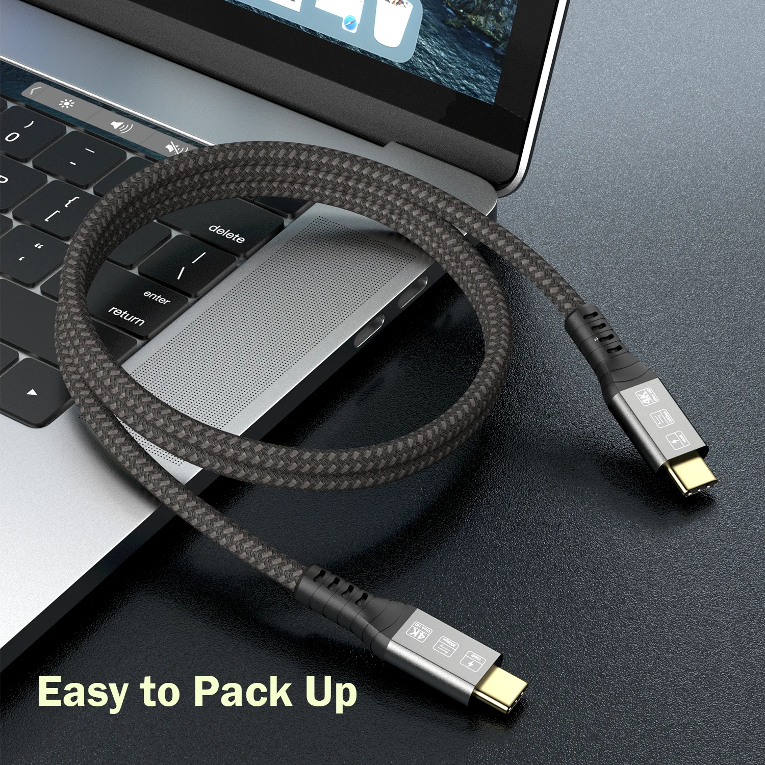 كابل Thunderbolt USB ، سلك Type-C ، كوع Macbook Pro ، كوع سريع Gen2 ، 4 فيديو ، 5A ، W ، USB ، 20Gbps