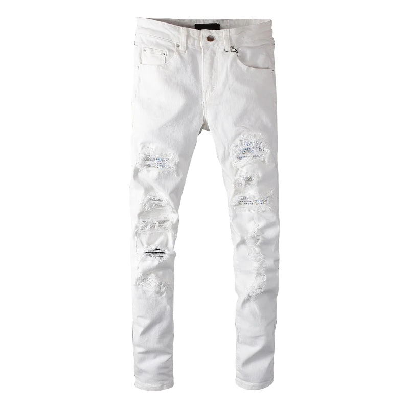 Men's Jeans starbags dsq 625 white individual men's denim trousers quadratic ripped white cross border fashion jeans