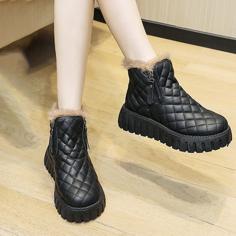 Winter Casual Sports Thick Bottom Side Chain Warm Comfortable Snow Boots Round Toe Lady Boots Shoes Winter Boots Size 36-40