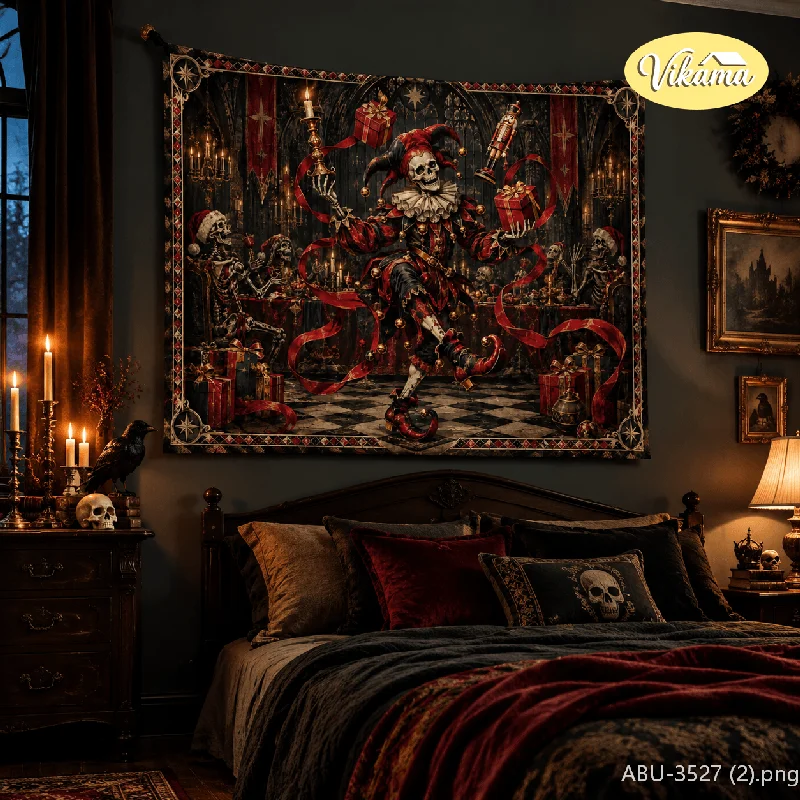 VIKAMA Gothic Scribe Skeleton Tapestry, Hoodie Skeleton Background Cloth, Living Room Party Wall Decor
