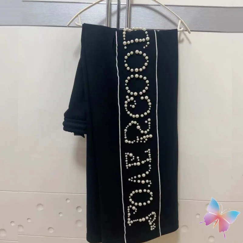 

Модные уличные спортивные штаны Good Brand с жемчужным слоганом, черная строчка, силуэт, повседневные спортивные штаны на шнурке, мужские и женские брюки