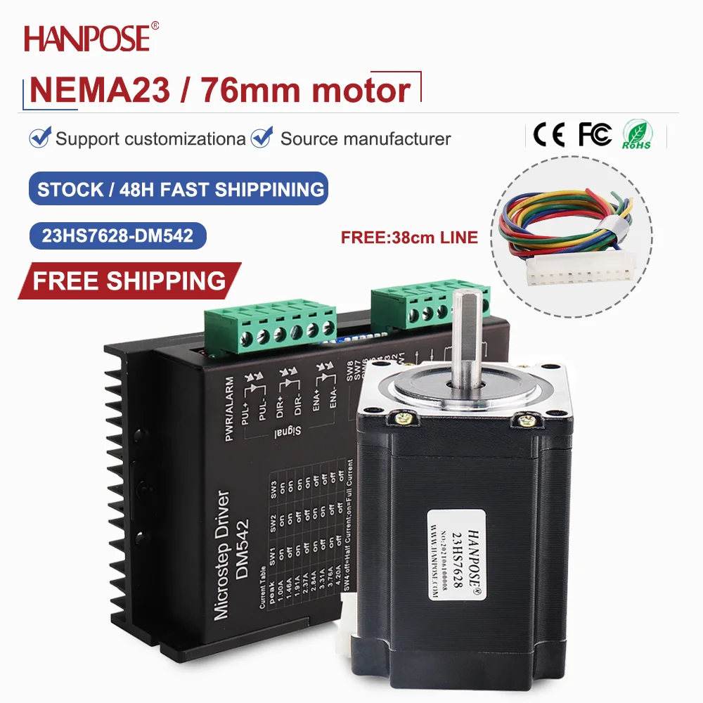 

Stepper Motor NEMA23 23HS7628+DM542 drive 1.89N. m 2.8A Automation Equipment Manufacturer Direct Sales