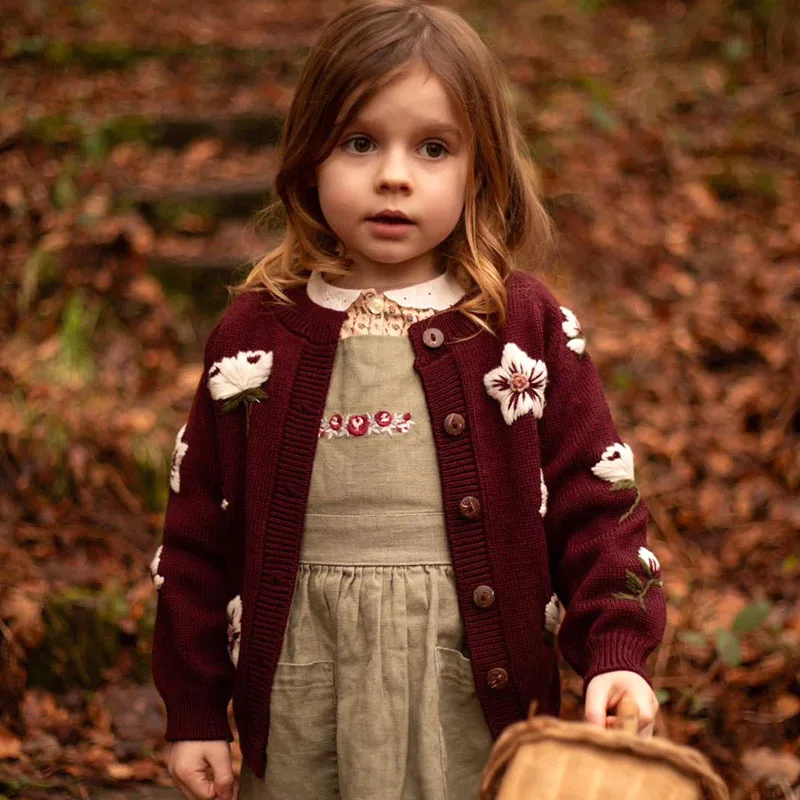 2025 New Winter Children's Heavy Industry Hand Embroidered Long Sleeve Wool Warm Coat
