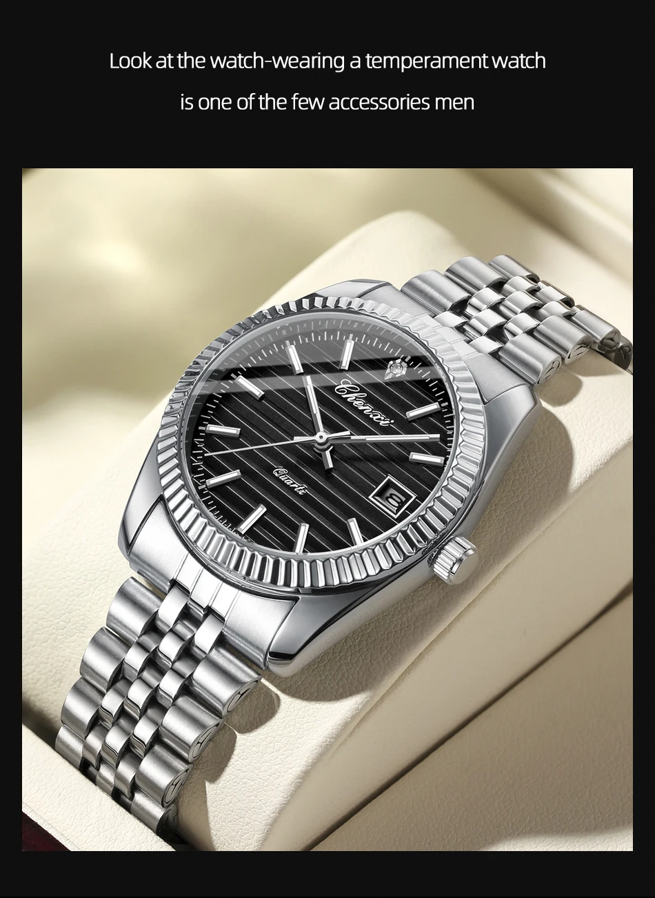 CHENXI 004D Männer Quarz Uhren Luxus Edelstahl Wasserdicht Leucht Datum Casual Armbanduhr für Männer – Detail 13