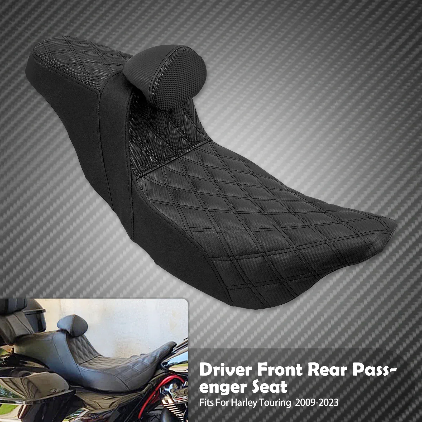 Motorfiets 2-Up Seat Met Driver Rugleuning Kussens Rooster Stitch Voor Achterbank Voor Harley Touring Electra Glide FLHR 2009-23