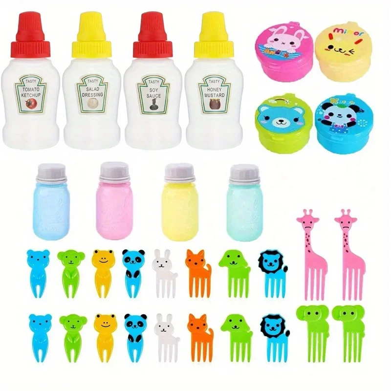 32 pcs lunch lunchbox sauce box container food mixing stick reusable mini plastic seasoning squeeze bottle cute lunch accessory