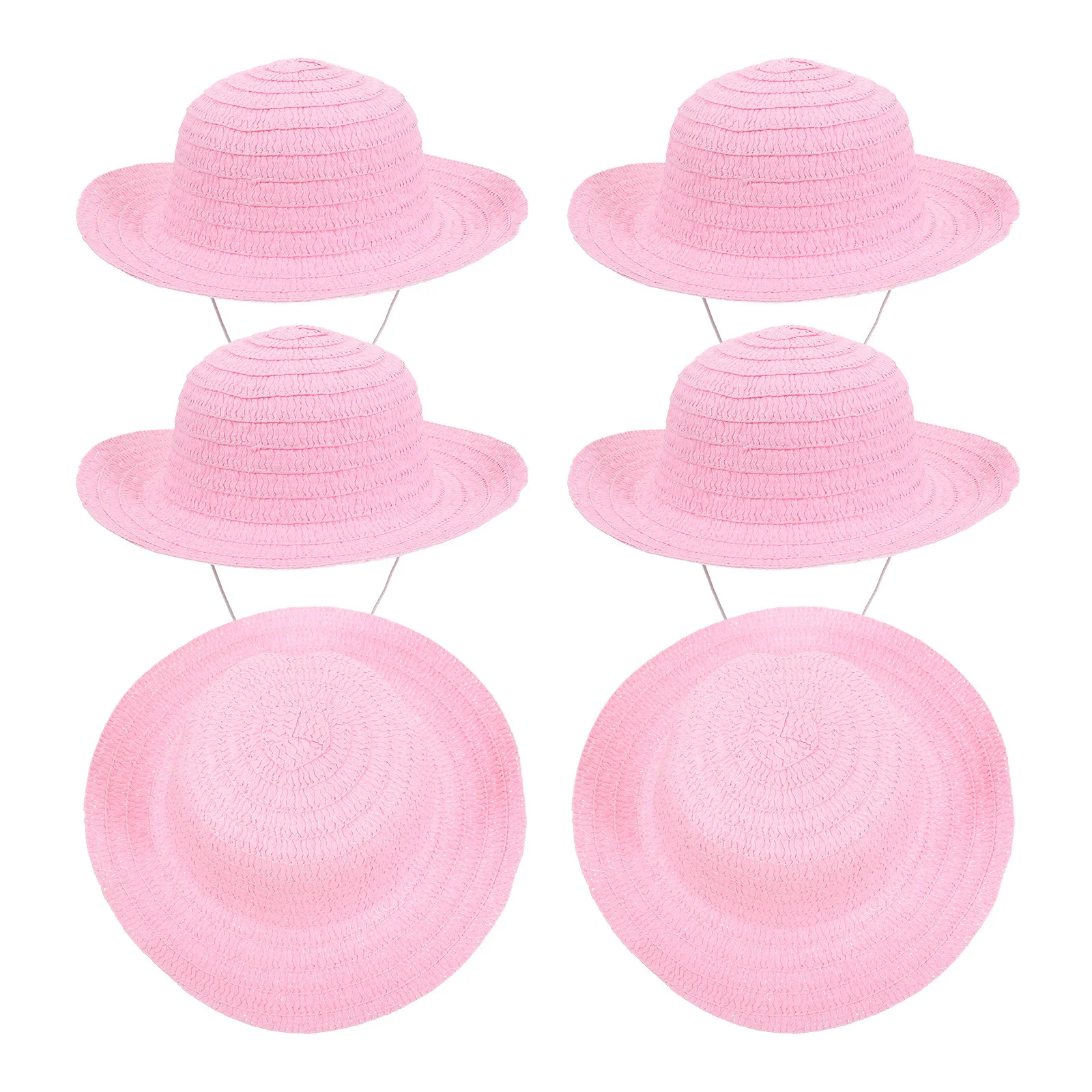 

6pcs DIY Blank Straw Hats for Kids Pink Color H Painting Craft Material Lightweight Breathable Dancing Party Hats